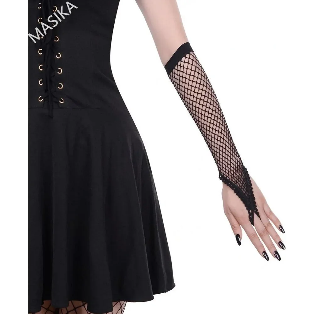 Women's Fishing Halloween Black 14 Net Gloves Fingerless Gothic Accessories